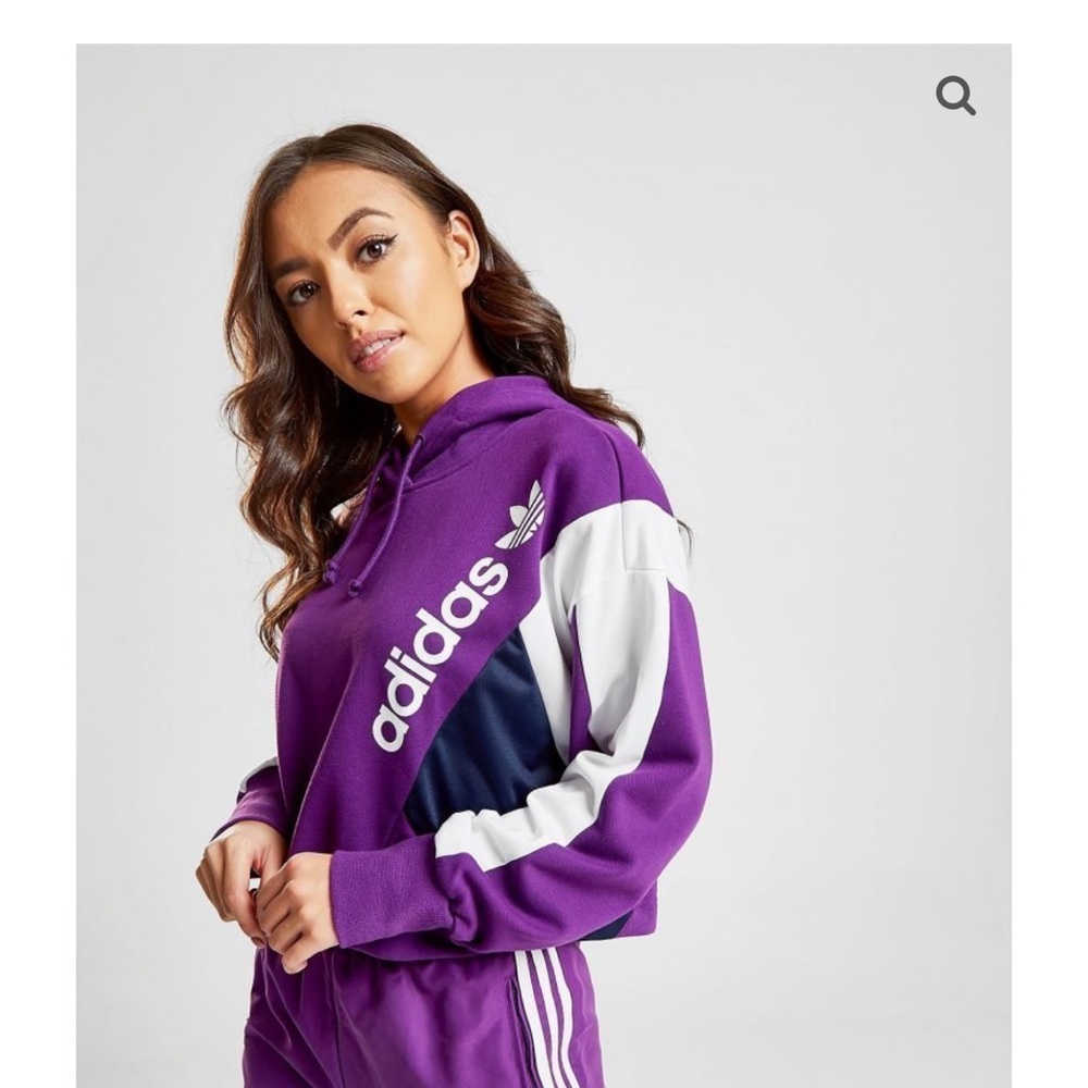 Adidas Women's Bold Purple Cropped Hoodie Vibrant‎ 90s Vintage